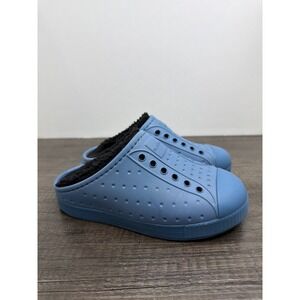 Native Jefferson Sugarlite Mule Kids Size 11 Blue Faux Fur Lined EUC
